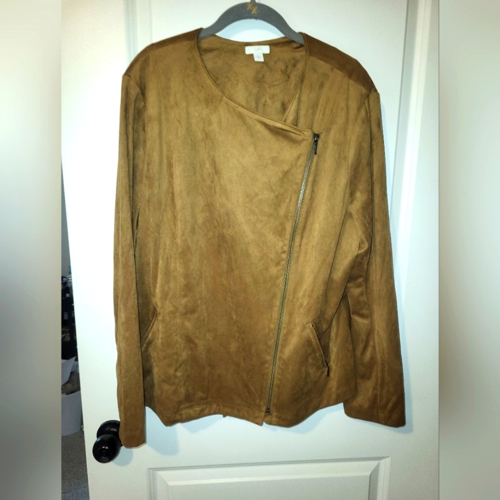 J. Jill Tan Leather Jacket Classic Design Waist-Length